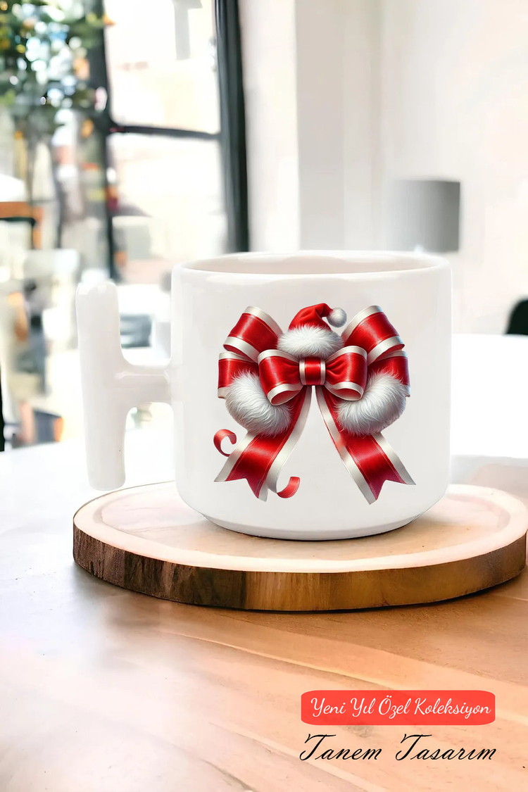 Yeni Yıl Yılbaşı Noel Tasarımlı T Kulp Seramik Kupa