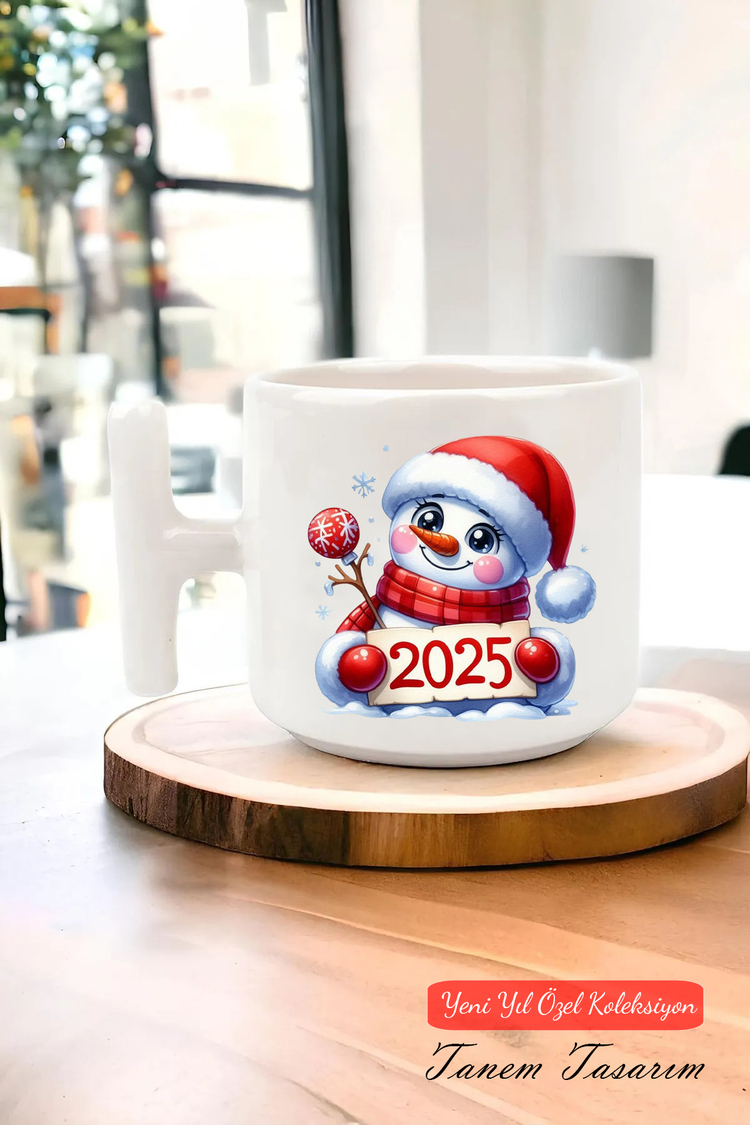 Yeni Yıl Yılbaşı Noel Tasarımlı T Kulp Seramik Kupa