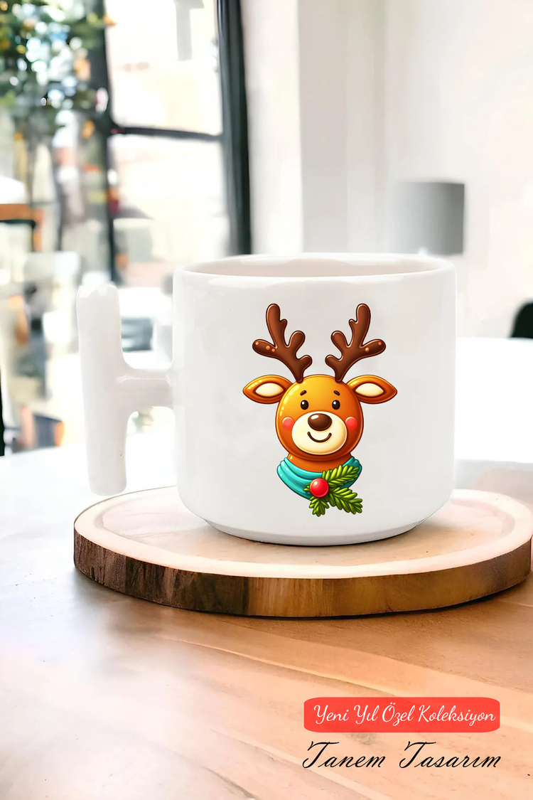 Yeni Yıl Yılbaşı Noel Tasarımlı T Kulp Seramik Kupa