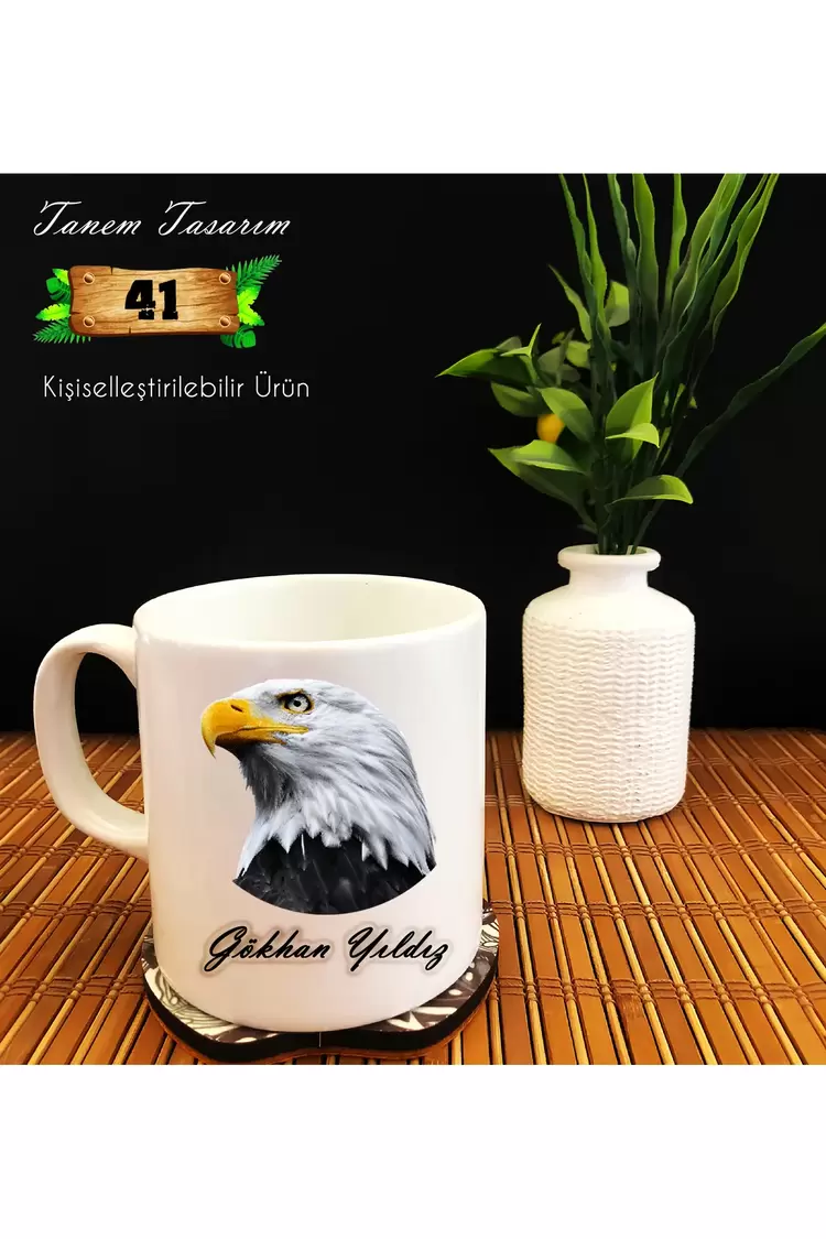 Kartal Figürlü (kişiye özel tasarım isim yazılabilir)  Beyaz Kupa