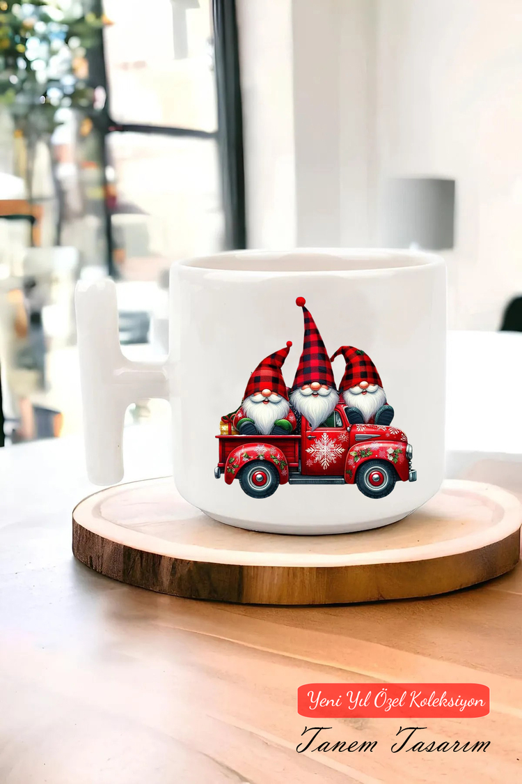 Yeni Yıl Yılbaşı Noel Tasarımlı T Kulp Seramik Kupa