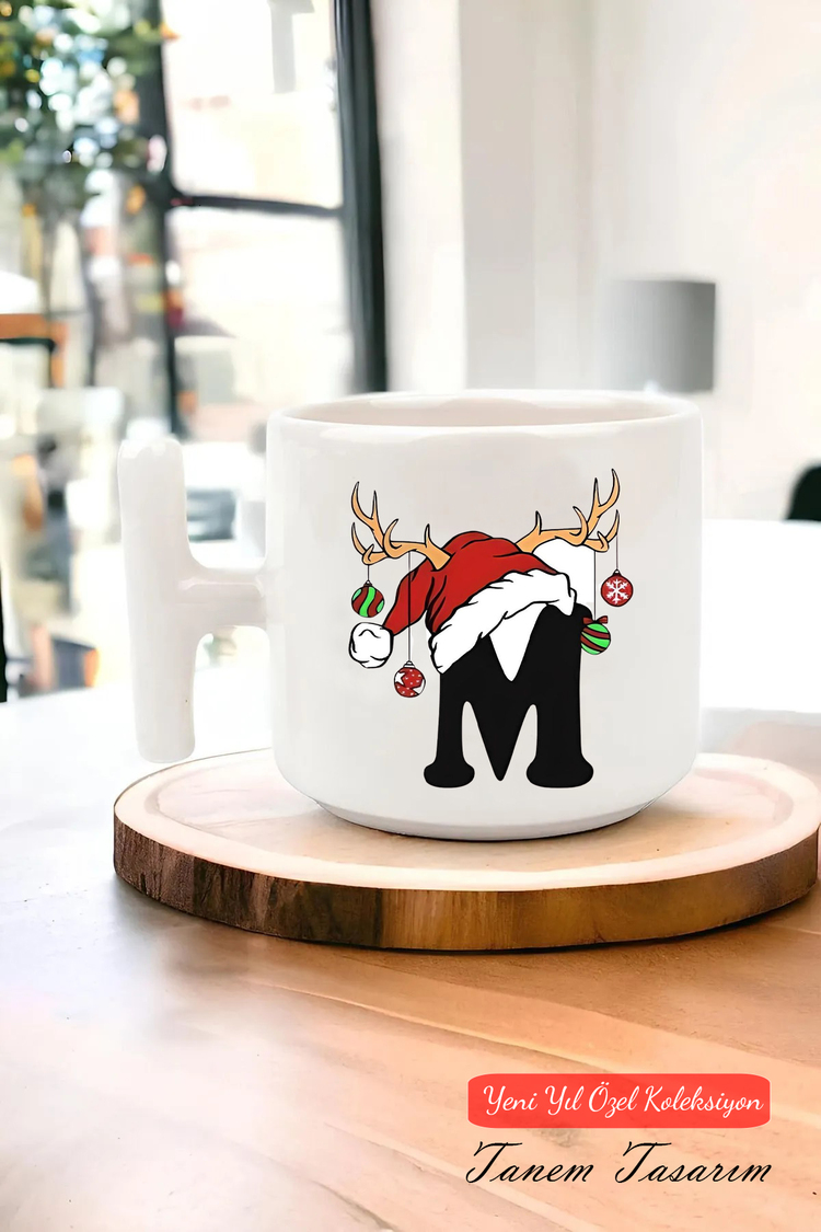 Yeni Yıl Yılbaşı Noel Tasarımlı T Kulp Seramik Kupa