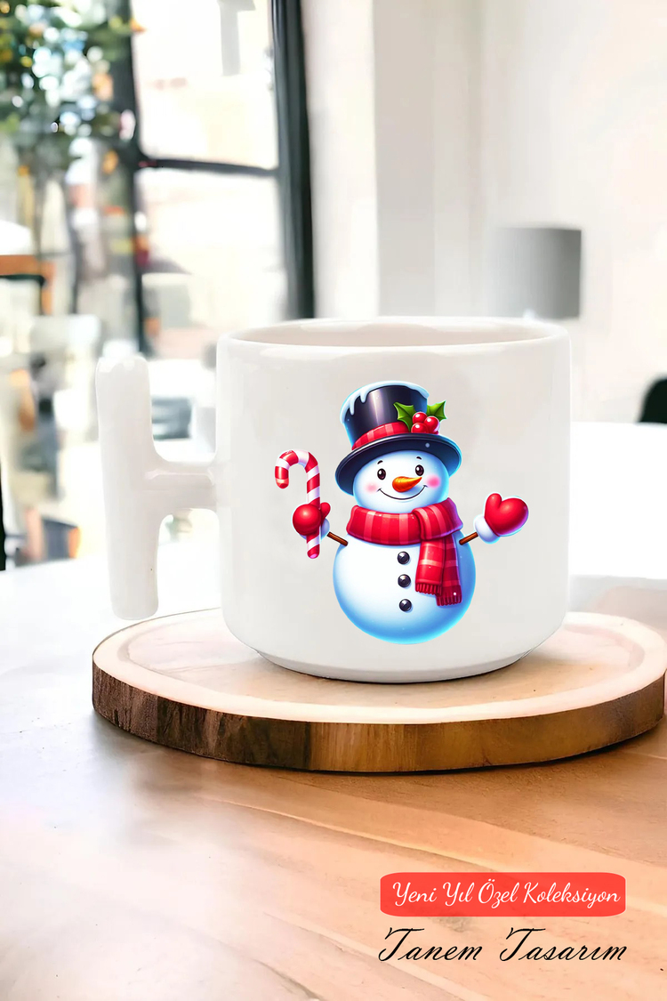 Yeni Yıl Yılbaşı Noel Tasarımlı T Kulp Seramik Kupa