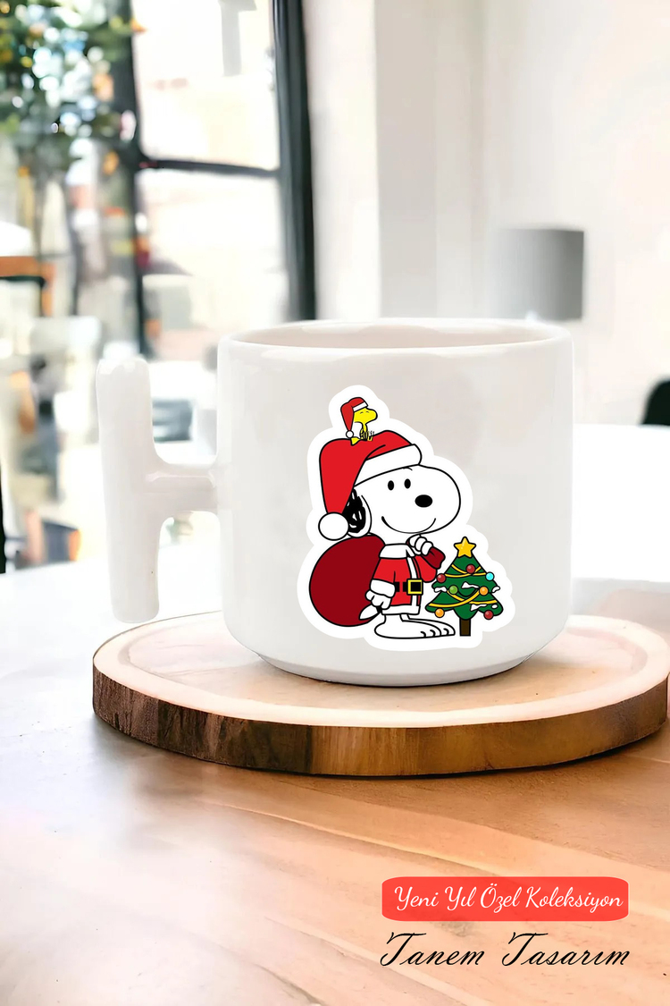 Yeni Yıl Yılbaşı Noel Tasarımlı T Kulp Seramik Kupa