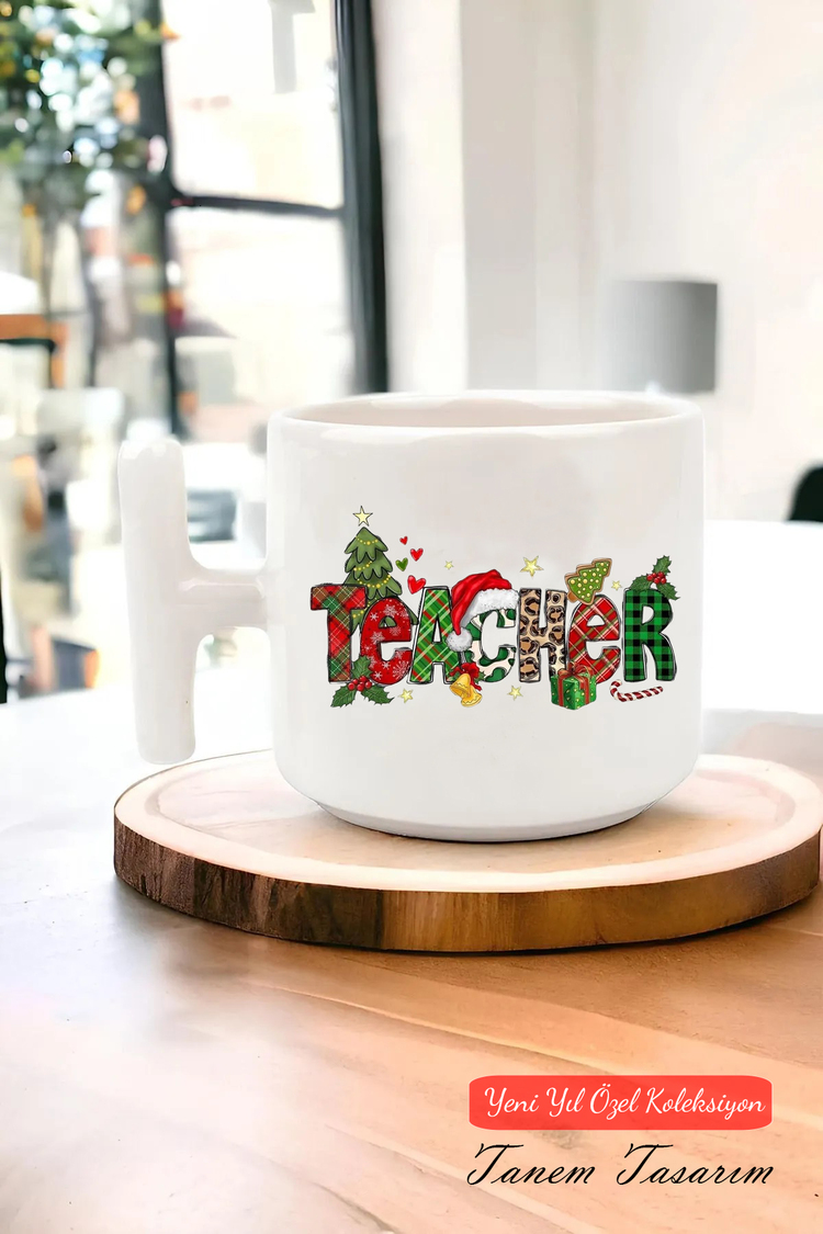 Yeni Yıl Yılbaşı Noel Tasarımlı T Kulp Seramik Kupa