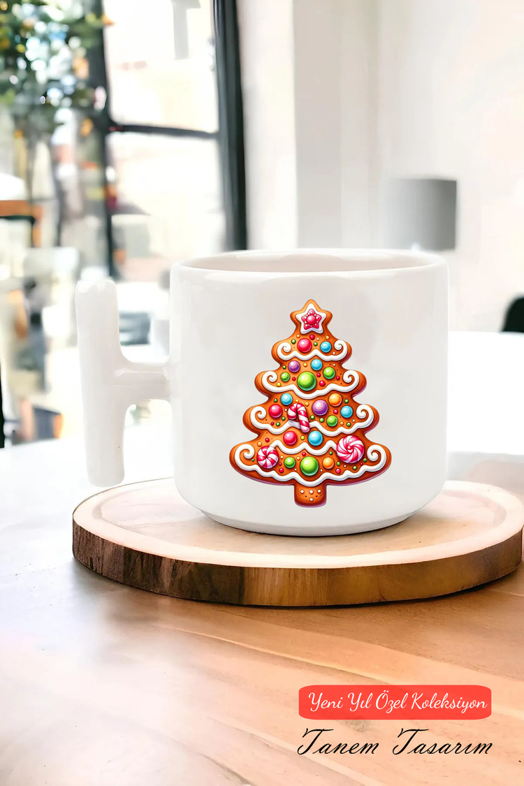 Yeni Yıl Yılbaşı Noel Tasarımlı T Kulp Seramik Kupa