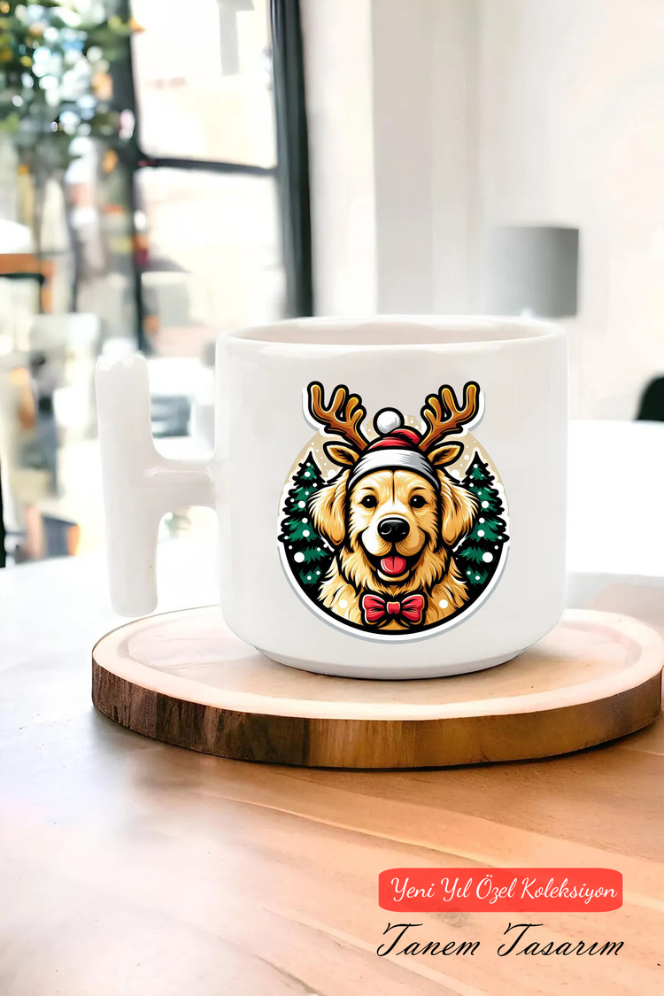 Yeni Yıl Yılbaşı Noel Tasarımlı T Kulp Seramik Kupa