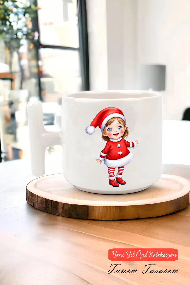 Yeni Yıl Yılbaşı Noel Tasarımlı T Kulp Seramik Kupa