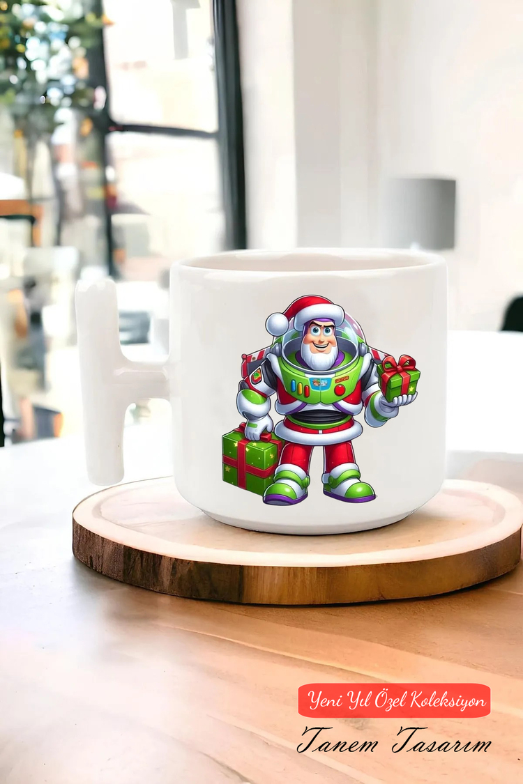 Yeni Yıl Yılbaşı Noel Tasarımlı T Kulp Seramik Kupa