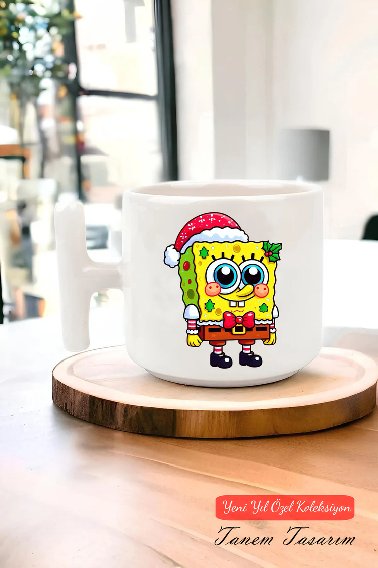 Yeni Yıl Yılbaşı Noel Tasarımlı T Kulp Seramik Kupa