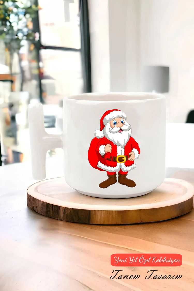 Yeni Yıl Yılbaşı Noel Tasarımlı T Kulp Seramik Kupa