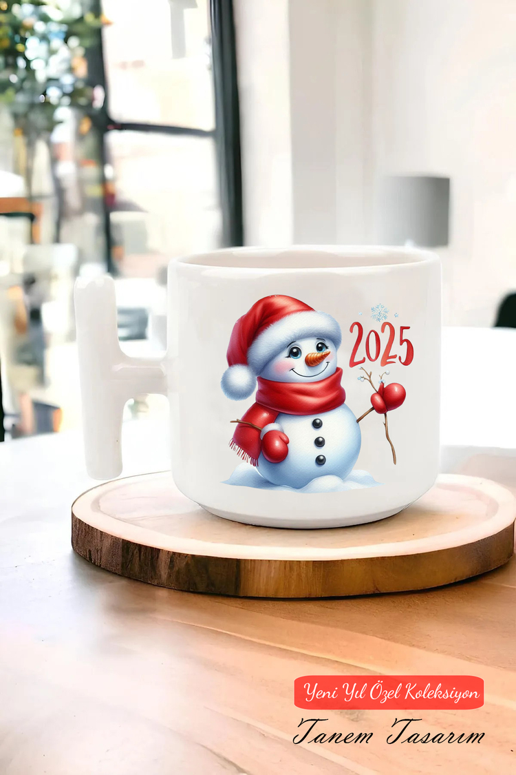 Yeni Yıl Yılbaşı Noel Tasarımlı T Kulp Seramik Kupa