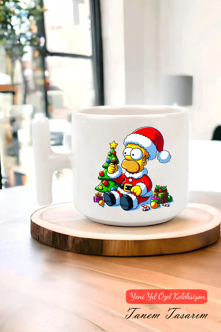 Yeni Yıl Yılbaşı Noel Tasarımlı T Kulp Seramik Kupa