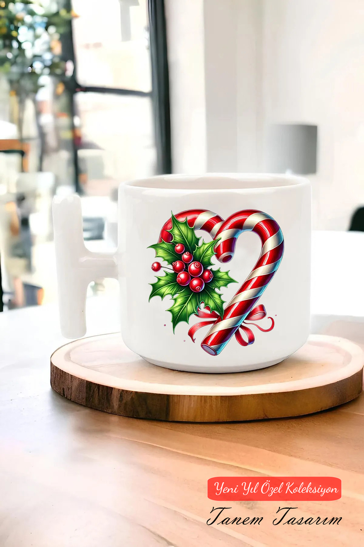 Yeni Yıl Yılbaşı Noel Tasarımlı T Kulp Seramik Kupa