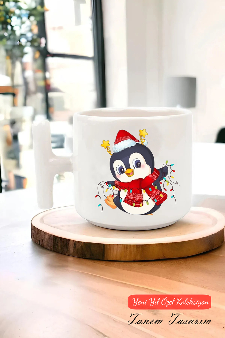Yeni Yıl Yılbaşı Noel Tasarımlı T Kulp Seramik Kupa