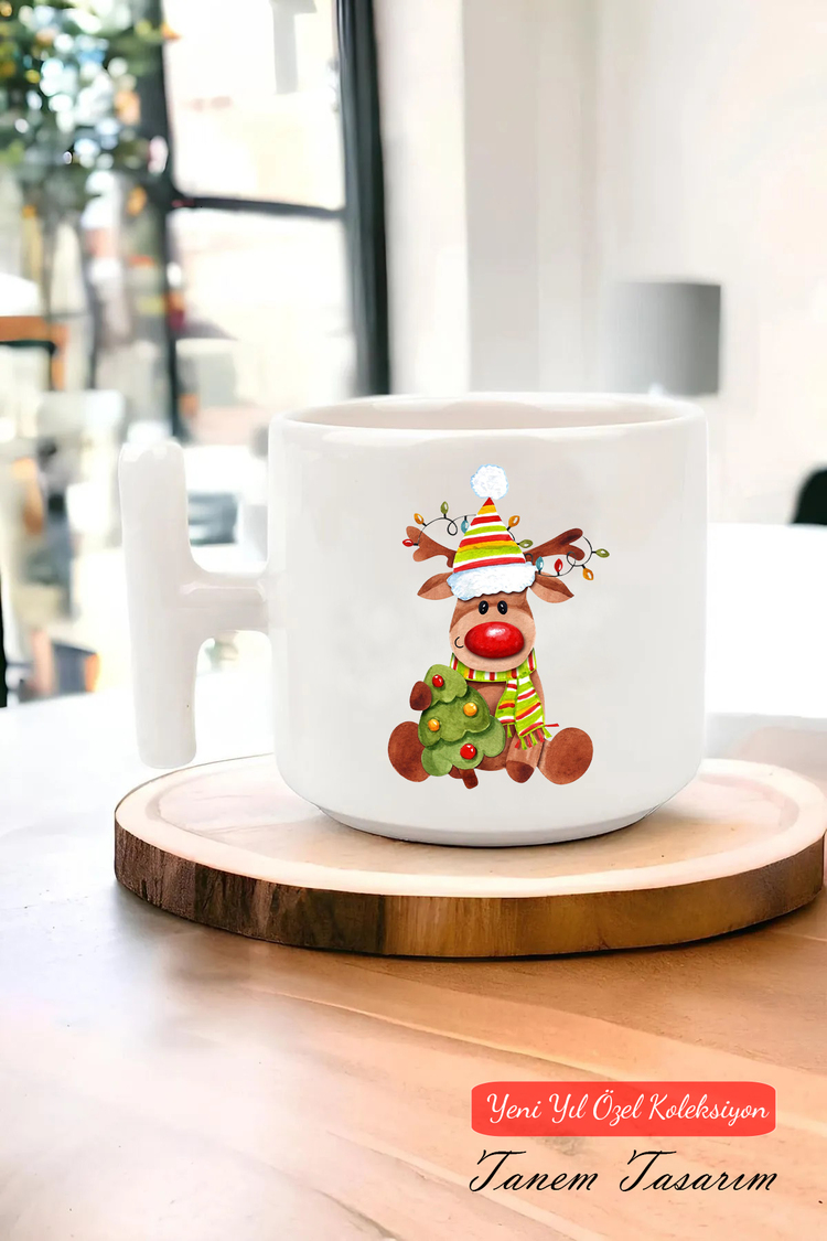 Yeni Yıl Yılbaşı Noel Tasarımlı T Kulp Seramik Kupa