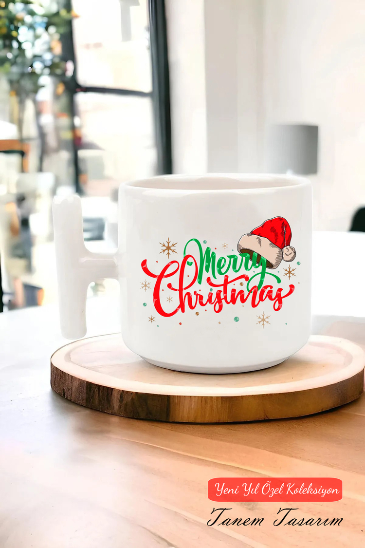 Yeni Yıl Yılbaşı Noel Tasarımlı T Kulp Seramik Kupa
