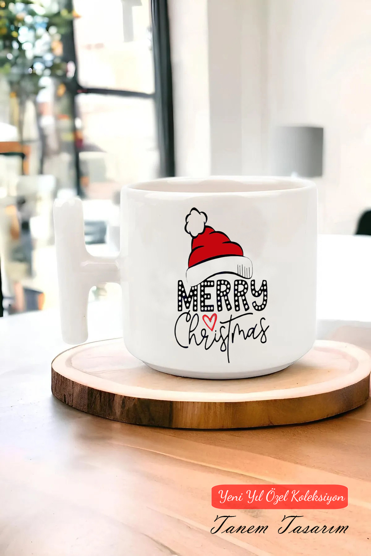 Yeni Yıl Yılbaşı Noel Tasarımlı T Kulp Seramik Kupa