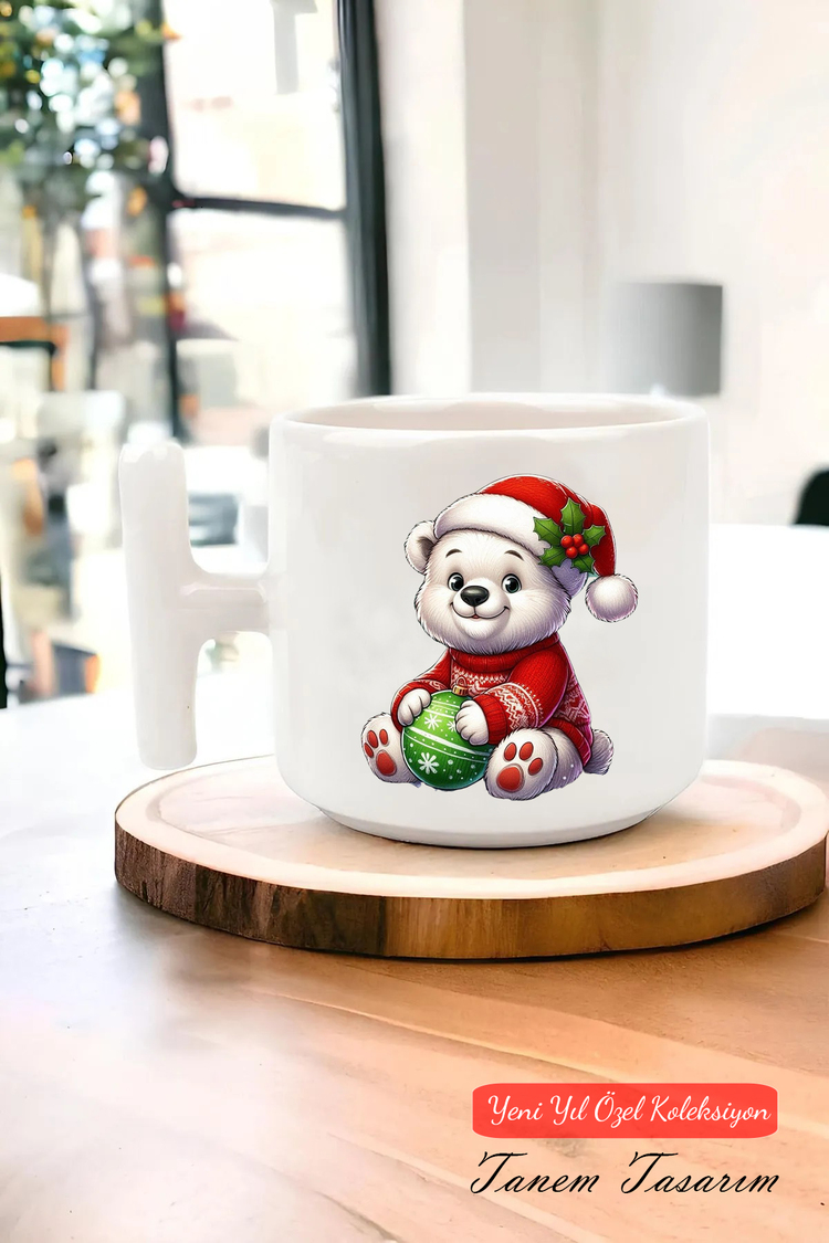 Yeni Yıl Yılbaşı Noel Tasarımlı T Kulp Seramik Kupa