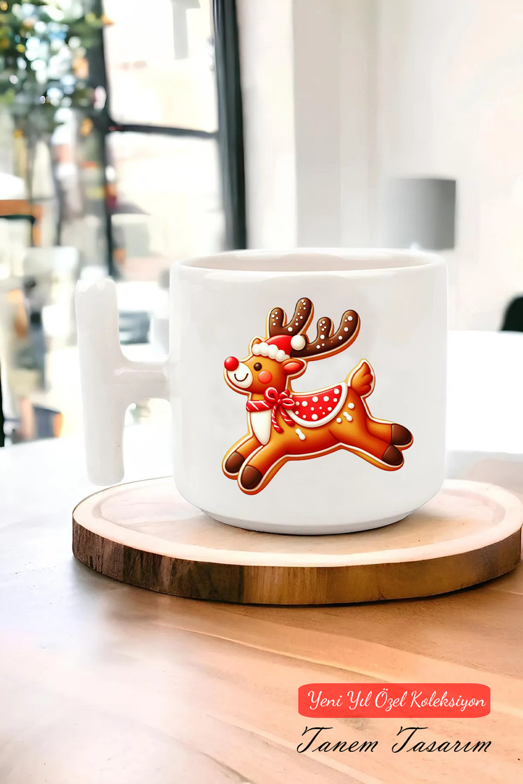 Yeni Yıl Yılbaşı Noel Tasarımlı T Kulp Seramik Kupa