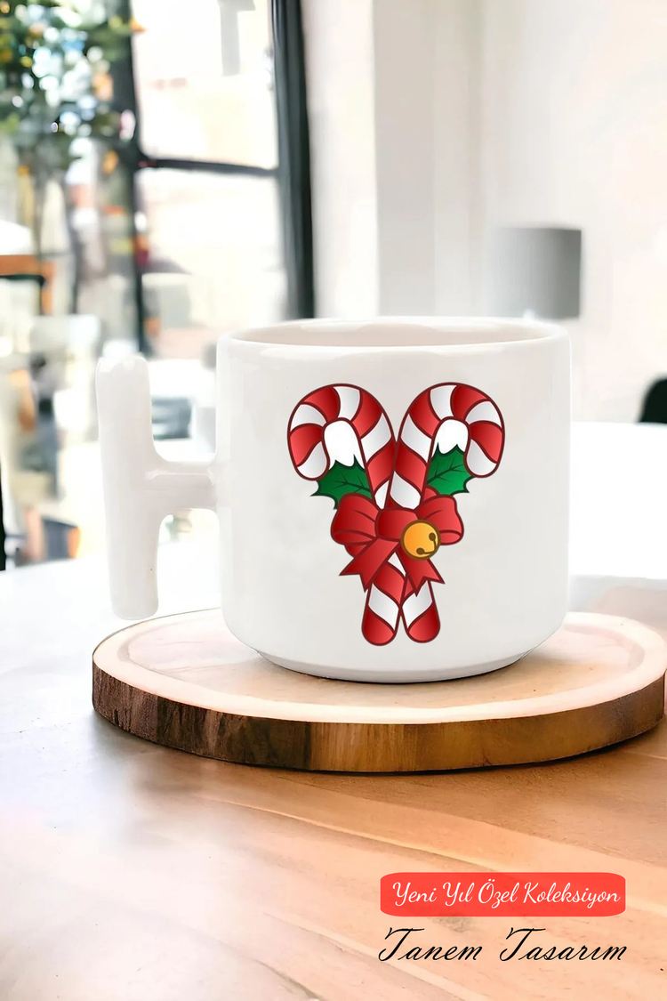 Yeni Yıl Yılbaşı Noel Tasarımlı T Kulp Seramik Kupa