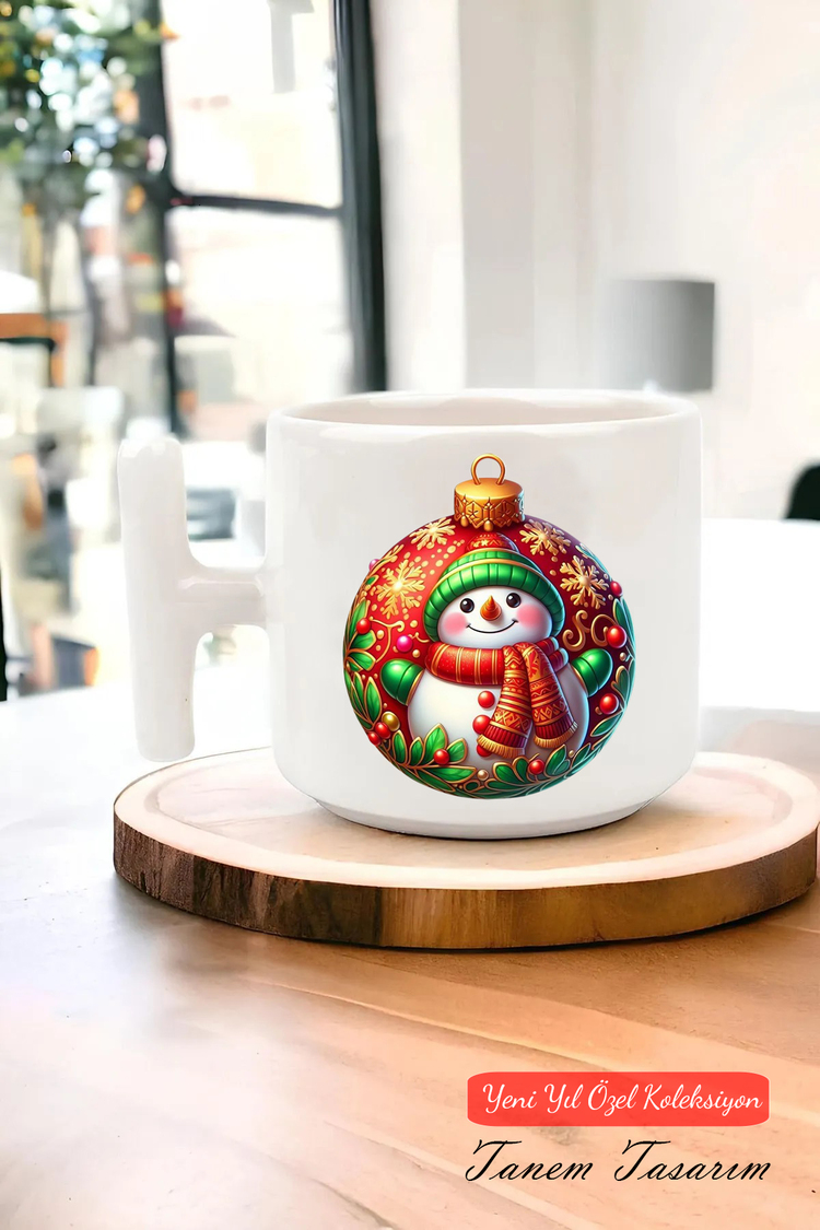 Yeni Yıl Yılbaşı Noel Tasarımlı T Kulp Seramik Kupa