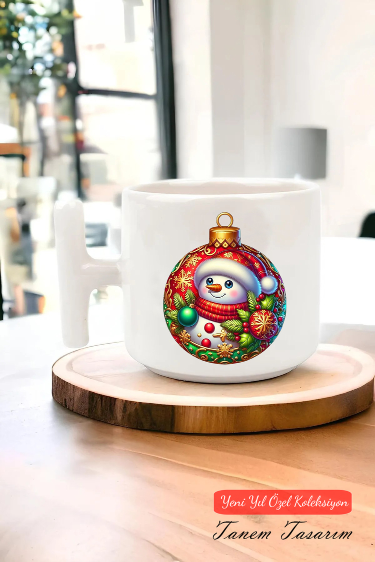 Yeni Yıl Yılbaşı Noel Tasarımlı T Kulp Seramik Kupa