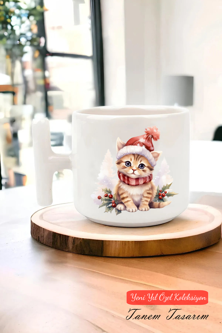 Yeni Yıl Yılbaşı Noel Tasarımlı T Kulp Seramik Kupa