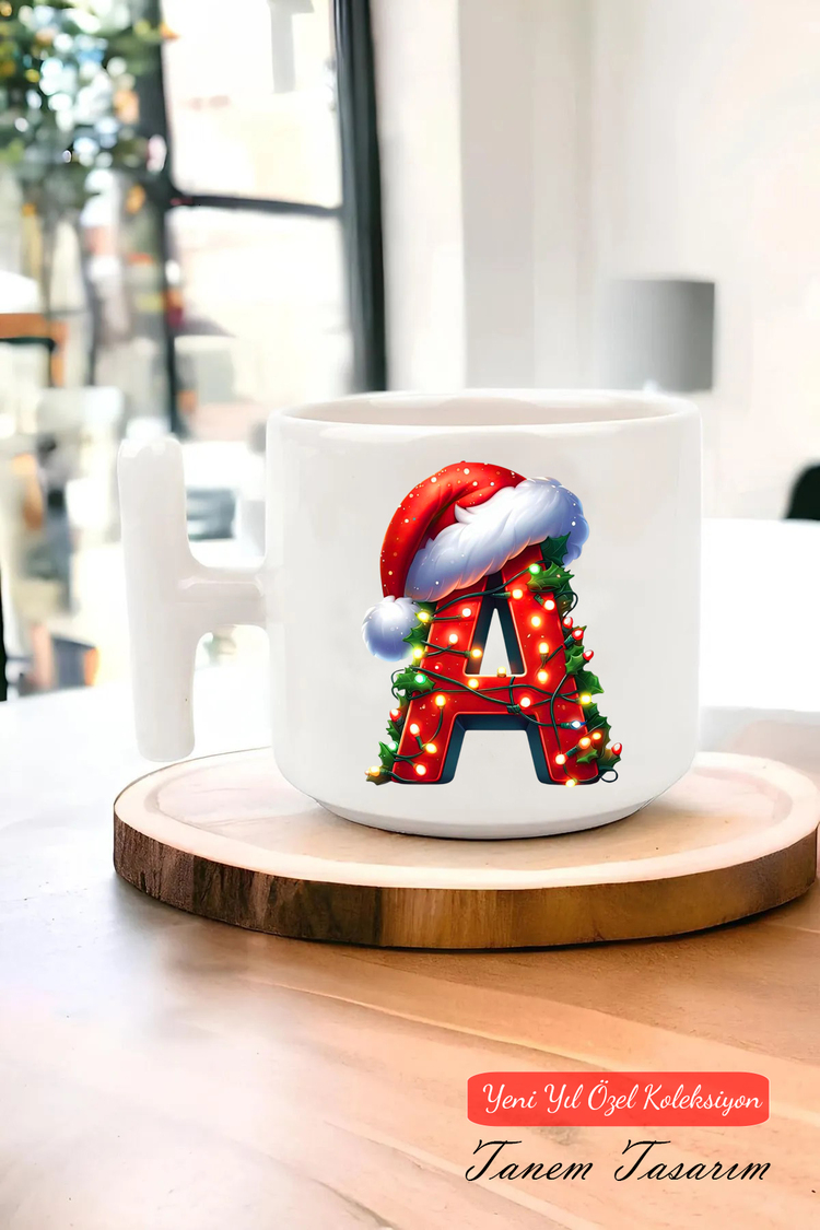 Yeni Yıl Yılbaşı Noel Tasarımlı T Kulp Seramik Kupa