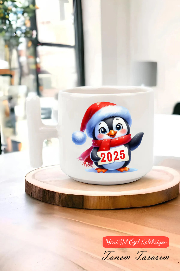Yeni Yıl Yılbaşı Noel Tasarımlı T Kulp Seramik Kupa
