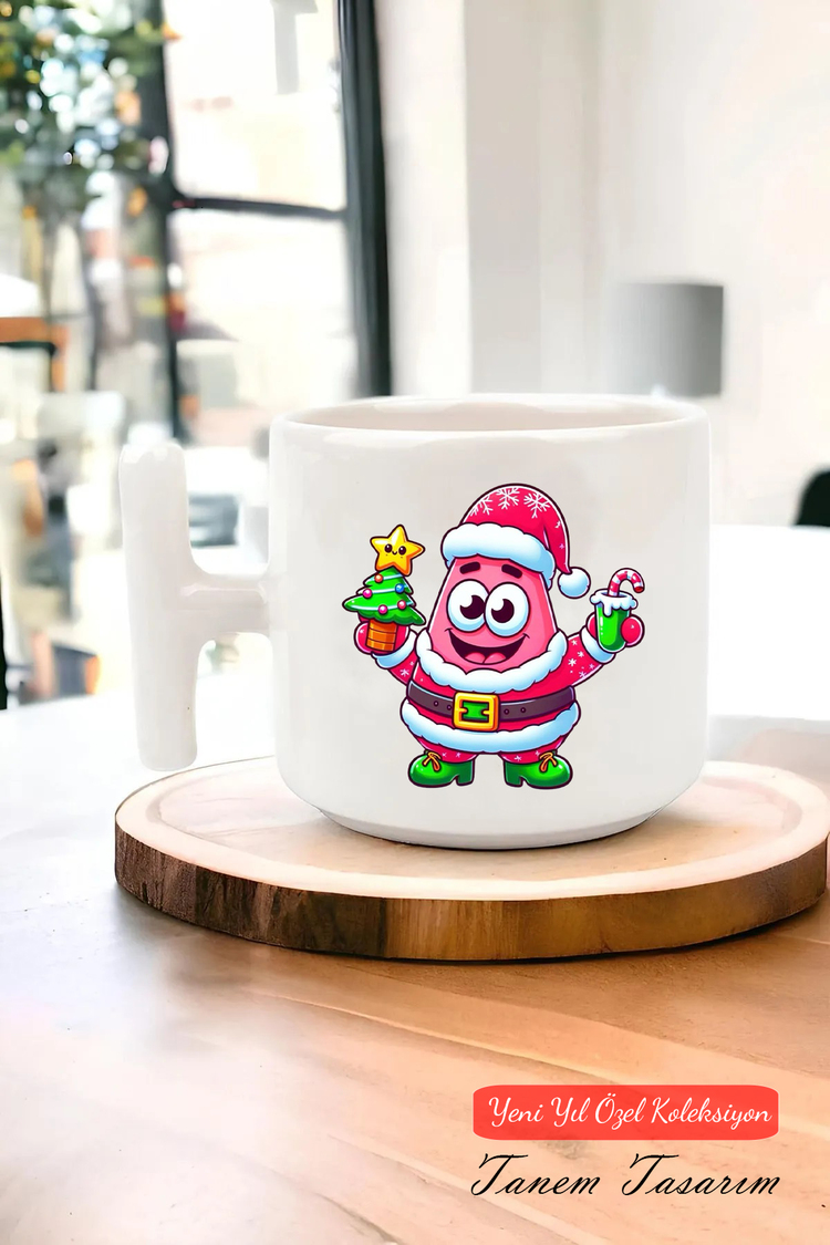Yeni Yıl Yılbaşı Noel Tasarımlı T Kulp Seramik Kupa