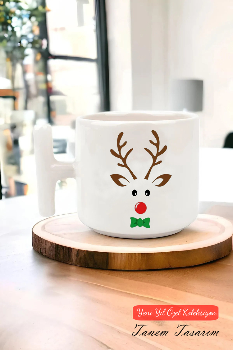 Yeni Yıl Yılbaşı Noel Tasarımlı T Kulp Seramik Kupa