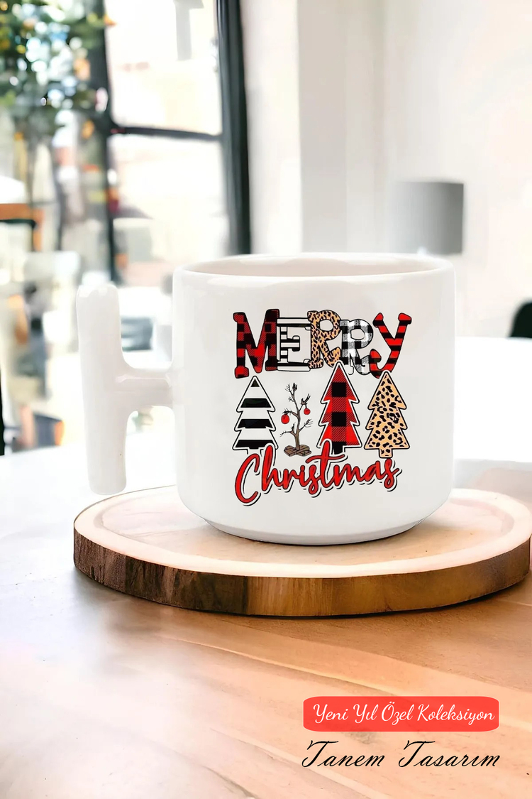 Yeni Yıl Yılbaşı Noel Tasarımlı T Kulp Seramik Kupa