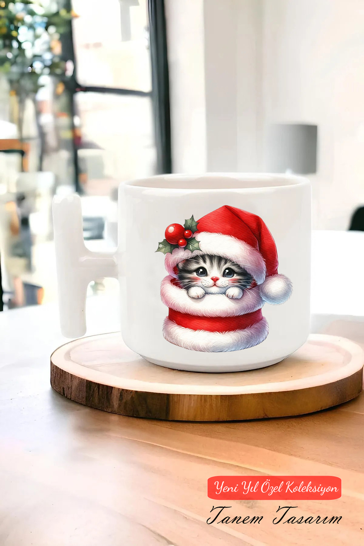 Yeni Yıl Yılbaşı Noel Tasarımlı T Kulp Seramik Kupa