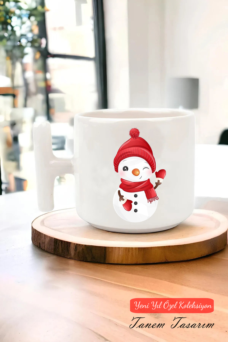 Yeni Yıl Yılbaşı Noel Tasarımlı T Kulp Seramik Kupa