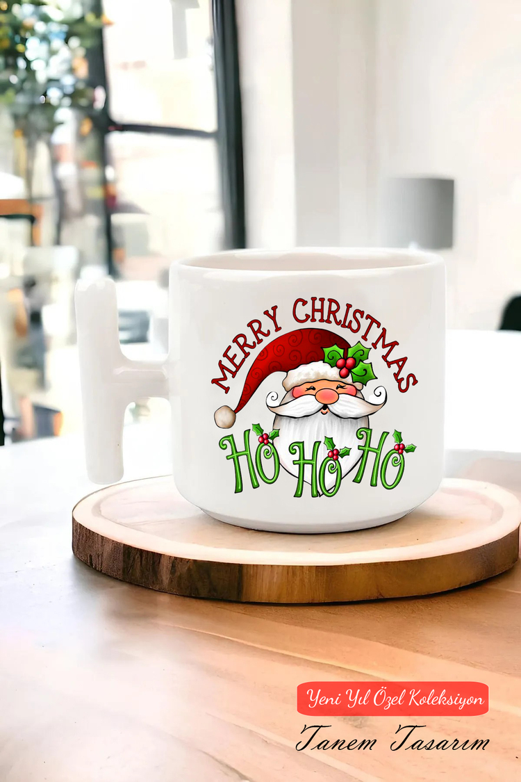Yeni Yıl Yılbaşı Noel Tasarımlı T Kulp Seramik Kupa