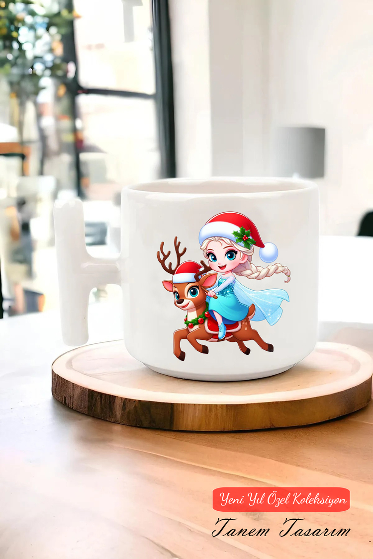 Yeni Yıl Yılbaşı Noel Tasarımlı T Kulp Seramik Kupa