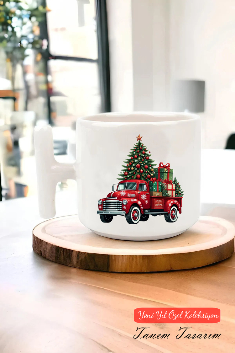 Yeni Yıl Yılbaşı Noel Tasarımlı T Kulp Seramik Kupa