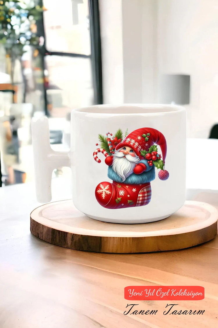 Yeni Yıl Yılbaşı Noel Tasarımlı T Kulp Seramik Kupa