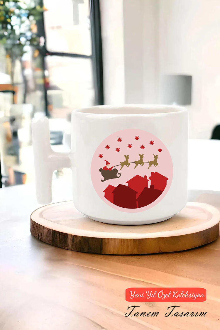 Yeni Yıl Yılbaşı Noel Tasarımlı T Kulp Seramik Kupa