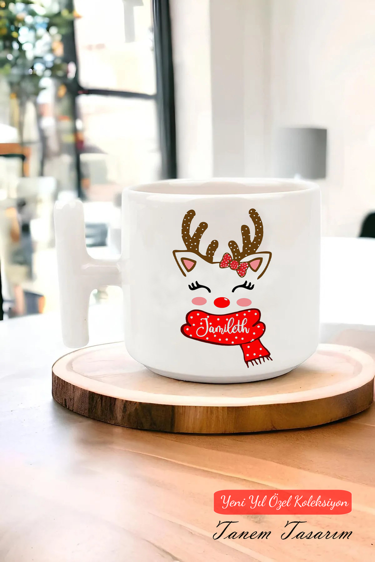 Yeni Yıl Yılbaşı Noel Tasarımlı T Kulp Seramik Kupa