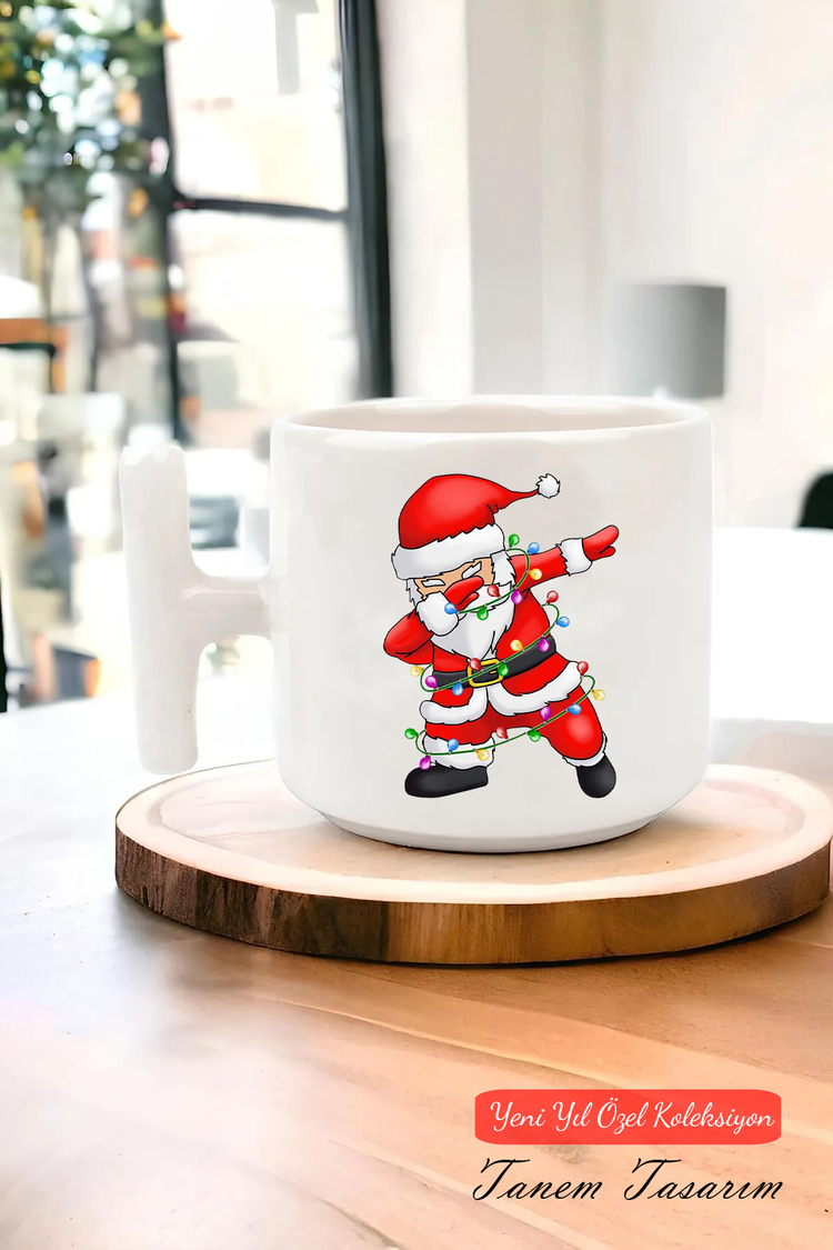Yeni Yıl Yılbaşı Noel Tasarımlı T Kulp Seramik Kupa