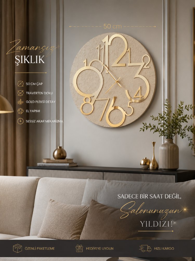 TRAVERTEN Doku Duvar Saati 50 cm . çap