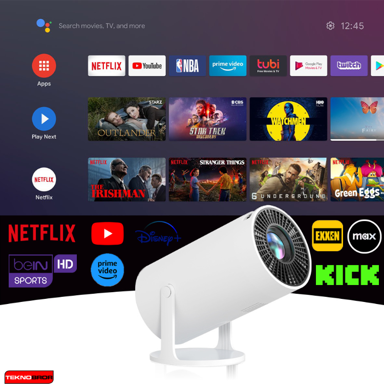 Taşınabilir Android Projeksiyon En Güncel Versiyon Wifi Destekli Akıllı Sinema Projektör HD