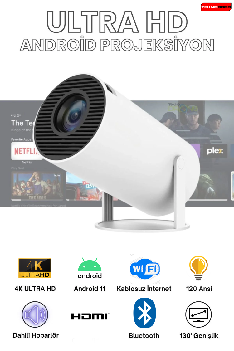Taşınabilir Android Projeksiyon En Güncel Versiyon Wifi Destekli Akıllı Sinema Projektör HD