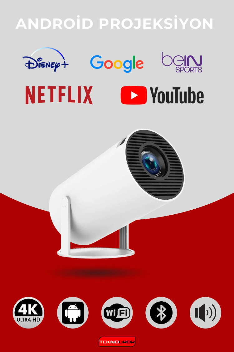 Taşınabilir Android Projeksiyon En Güncel Versiyon Wifi Destekli Akıllı Sinema Projektör HD