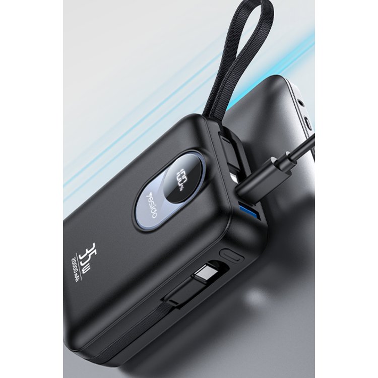 Yesido YP94 Dijital Göstergeli 20.000 mAh 35W Hızlı Şarj Destekli Çift Kablolu Powerbank