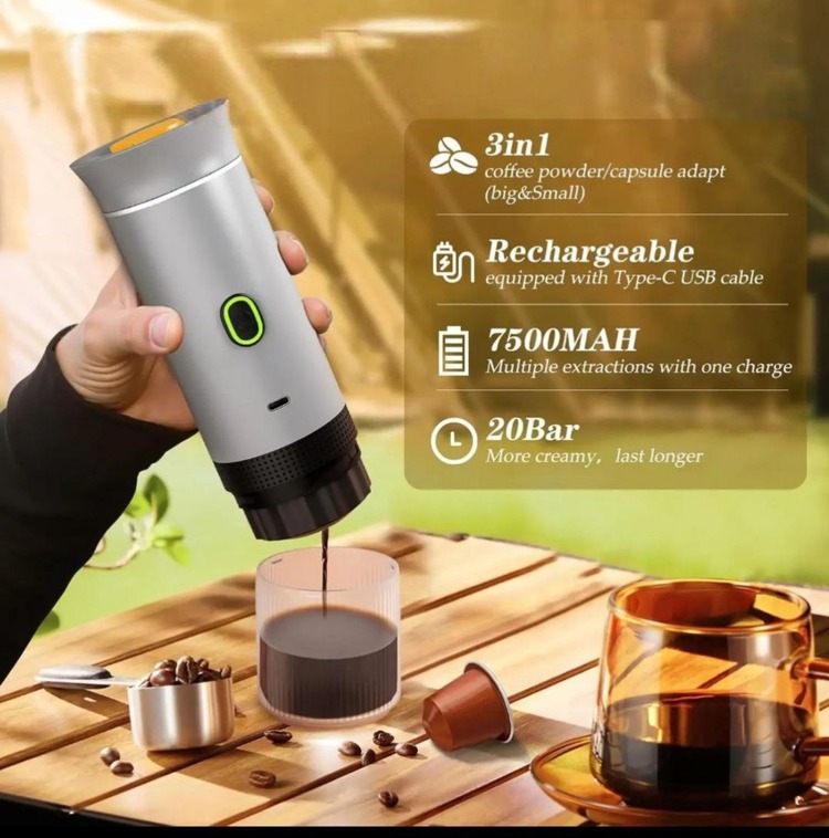 Mochiron Taşınabilir Espresso Kahve Makinesi Şarjlı Kapsül ve Öğütülmüş Kahve ile uyumlu