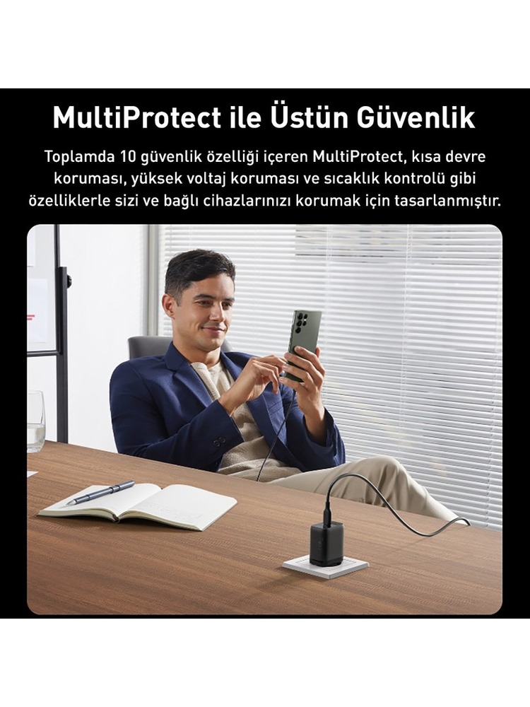 Anker 313 GaN USB-C Şarj Cihazı 45W, Samsung Süper Hızlı Şarj 2.0 Destekli