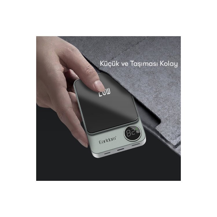 Earldom PD24 10.000 mAh 20W Kablosuz Şarjlı PD Hızlı Şarj Mini Powerbank